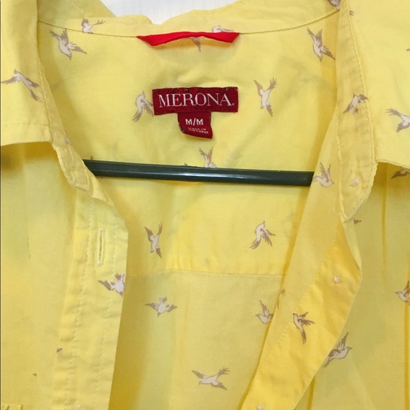 Bright Yellow Shirt with Birds Pattern for Women - Picture 3 of 3